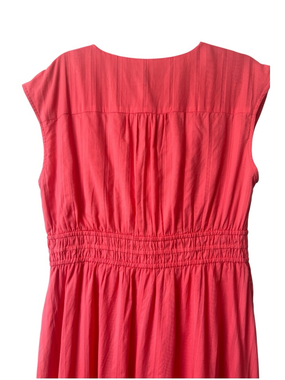 Talbots NWT Coral V-Neck Fit & Flare Midi Dress Pockets Smocked Waist Size 10 - Picture 6 of 9